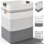 Laundry Hamper, Cotton Rope Laundry Basket with Leather Handles, 25.1-Gallon/95 L Large Clothes Hampers for Laundry, Woven Laundry Baskets for Blankets, Clothing, Bedroom, Living Room, Nursery by ARATECHOME