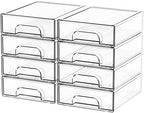 Yieach 8 Pack Small Clear Stackable Storage Drawers,2.2'' Tall Desk Organization and Storage,Plastic Office Supply Organizer,Acrylic Storage Containers for Makeup,Hair Clip,Accessory,Pen,Art Crafts by Yieach