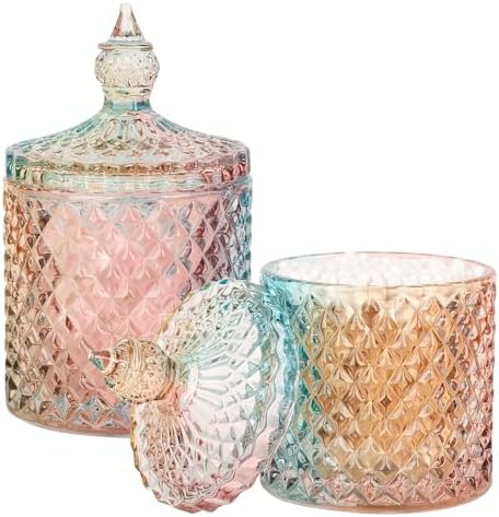 2 Pack Qtip Holder Apothecary Jars with Lid, Small and Large Rainbow by rejomiik