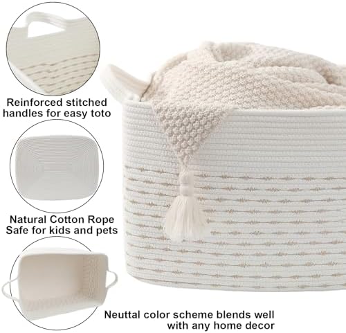 65L Large Laundry Basket with Handles,Woven Blanket Basket,Yellow - Image 3
