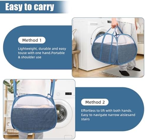 Collapsible Laundry Baskets, Tear Proof Pop Up Laundry Hamper with Large Capacity, Sturdy Foldable Laundry Basket, Easy to Carry Laundry Hamper for Home, Laundry Room, Bedroom, Dorm, Travel Blue - Image 6