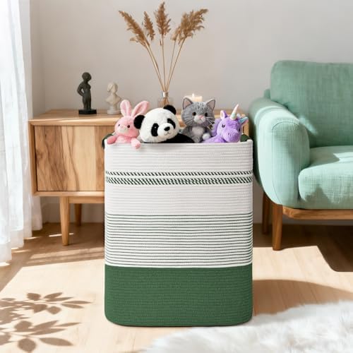 Laundry Hamper, 85L Tall Laundry Basket with Leather Handles, Rectangle Large Clothes Hamper for Organizing, Cotton Woven Laundry Baskets Storage Hampers for Bedroom, Nursery, Living Room - Image 2