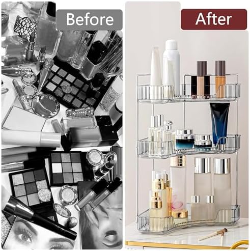 3 Tier Corner Bathroom Counter Organizer Countertop Shelf Makeup Organizer for Vanity Perfume Tray for Corner Storage (Grey) - Image 3