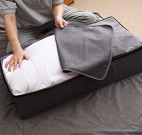 AMJ Foldable Under Bed Storage Basket Container [2 Pack] with Durable Fabric for Clothes, Shoes,Toys, Blanket, Comforter Organizers Bins, Black Grey - Image 6