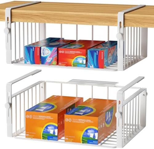 AmonHouseware 2Pack Under Shelf Storage Basket Organizer, White by AmonHouseware