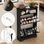 24" W Hidden Shoe Storage Cabinet with 2 Flip Drawers & Open Storage - Image 5