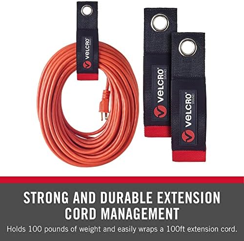 VELCRO Brand EASY HANG Extension Cord Organizer Holder | Large 18" Heavy Duty Straps for Garage Organization and Storage Grommet Hangs Easily on Wall Hooks or Nails 2pk, Holds 100lbs, Black - Image 2
