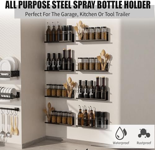 Riciakik 8 Pack Spray Bottle Holder Wall-Mounted, Aerosol Spray Can Holder Storage Rack, Heavy-Duty Paint Bottle Organizer with 40 Holes, Steel Black Spray Rack for Garage, Shop, Home or Tool Trailer - Image 4
