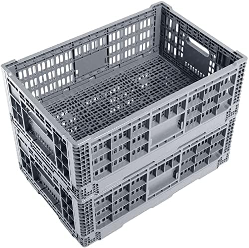 Collapsible Storage Bin/Containe， Transfer box,crate Transit storage of various items (Gray 23.6" L x 15.7" W x 8.6" H-two) by QTJH