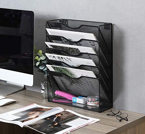 EasyPAG 5 Tier Wall File Holder Mesh Hanging Folder Organizer with Classify Label, Versatile Desk File Holder, Vertical Wall Mounted Mail Organizer for Office Home Cubicle, Black, Closed Sides - Image 6