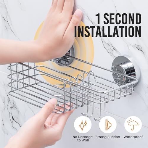 LEVERLOC Shower Caddy Suction Cup, 3 Pack Bathroom Organizer with Hooks - Image 3