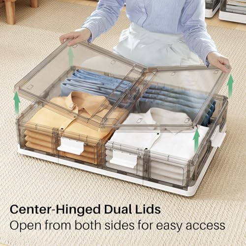 Kitstorack Clear Plastic Under Bed Storage Containers Bins with Lids and 8 Pre-installed Wheels,37.8 Qt, Rolling Foldable Flat Under Bed Organizer Boxes for Clothes Shoes Clothing Bedroom - Image 2