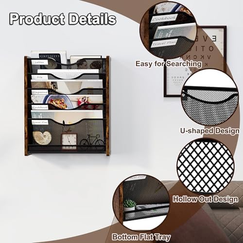 Wall File Organizer,6 Tier Mesh Mail Organizer Wall Mounted,Hanging File Holder,Magazine Rack for Documents,Magazine,Literature,File,Mails,Envelopes - Image 7