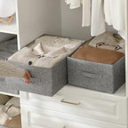 Linen Folding Storage Bins, 3 Pack Large Storage Baskets, Washable, Clothing Storage Bins with Handle, Closet Organizer for Storage Sweater,Sheets(dark grey, 18½"x13½x8½) - Image 4