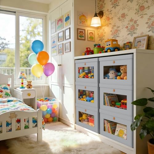 DIMJ Storage Bins with Lids - 4 Pack Fabric Closet Organizer with Window & Handles, Collapsible Decorative Storage Boxes for Shelves Under Bed, Books Clothes Blankets Sweaters Organization - Image 4