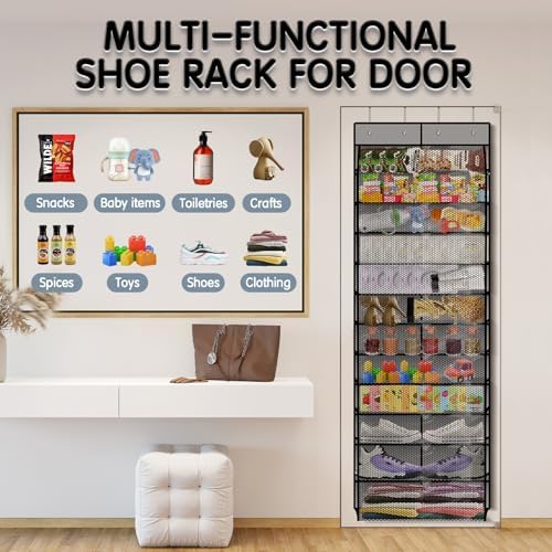 Kotkn Over The Door Shoe Organizer with 12 Large Breathable Pockets - Durable Hanging Storage for the Entire Family's Shoes (Gray) - Image 7