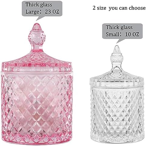 2 Pack Qtip Holder Apothecary Jars with Lid, Thick Glass, Large Pink - Image 3