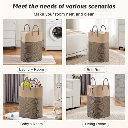 Laundry Basket,Woven Cotton Rope Laundry Hamper,Versatile Storage for Dirty Clothes,Baby Toys,and Blankets in Bathroom, Nursery,and Living Room (Jute, 80L) - Image 5