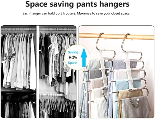 Upgrade Azeroth Pants Hangers 4 Pack Space Saving S-Type Stainless Steel Clothes Pants Hangers,Anti-Slip Design,Clothes Closet Storage Organizer for Pants Jeans Trousers Skirts Scarf - Image 2