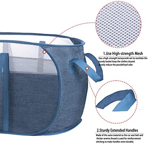 Pop Up Laundry Hamper，with Durable Handles collapsible laundry basket，Easy to Open and Fold for college Dorm,kids room，travel (Blue)… - Image 5
