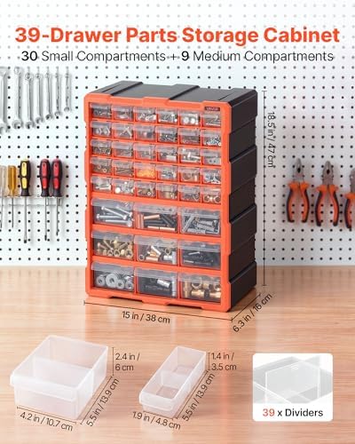 VEVOR 39-Drawer Storage Organizer, Plastic, Drawer Storage Cabinet for Garage Organization, Stackable Small Parts Organizer, Wall-Mounted Toolbox, for Hardware, Beads, Screws, Crafts, Building Bricks - Image 4