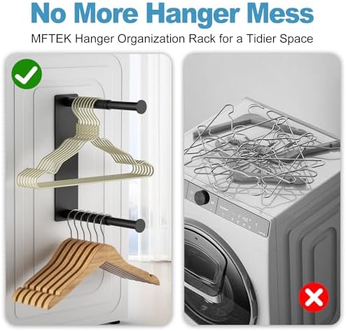 MFTEK Hanger Organizer Stacker, Magnetic Hanger Holder, Extendable Hanger Storage Rack for Washing Machine Closet Laundry Room Organization, Hanger Stand Rack for Adult Kids Velvet Hangers (Black) - Image 4