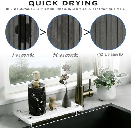 2PCS Instant Dry Sink Caddy for Bathroom Counter, Durable Kitchen Sink Organizer, Diatomite Stone Drying Tray, Upgrade Water Absorbing Stone Tray for Sink, Anti-Slip Stone Soap Tray -White - Image 2