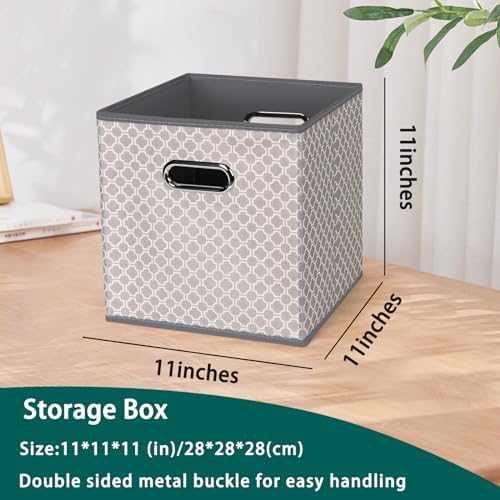Black Foldable Storage Cubes Bins, Fabric Storage Box Cubes Organizer Baskets with Dual Handles for Home Organizer,Set of 3,(Grey Light) - Image 2