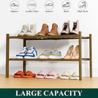 Smiry Bamboo Shoe Rack, 14 Vertical Slats, 2 Tier - 26.8" Wide, Walnut - Image 6