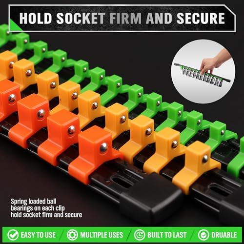 SWANLAKE Organizer Socket Holder, 9PCS 1/4-Inch x 48 Clips, 3/8-Inch x 45 Clips, 1/2-Inch x 36 Clips, Premium Quality Socket Clip Rail Holder - Image 6