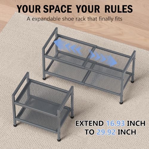 Expandable Shoe Rack for Closet, Entryway, Shoe Storage, 2-Tier, Grey - Image 4