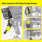KAFAHOM Power Tool Organizer with Charging Station.Garage 8 Drill Holder Built in 8 Outlets Power Strip,Tool Storage Shelf Wall Mount,Tool Battery Organizer with Screwdriver/Hammer/Air Tool Rack - Image 3