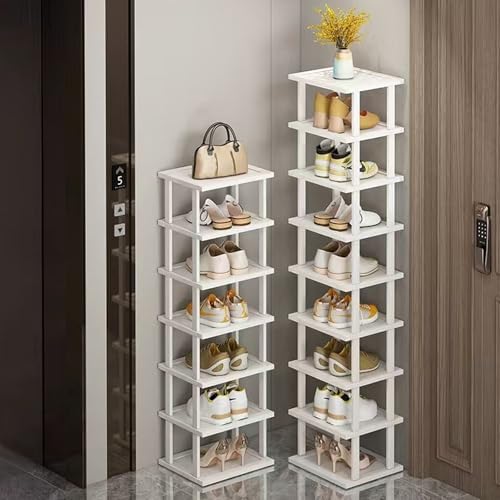 Bamboo Shoe Rack 12 Tier- Vertical Shoe Rack for Small Spaces, Tall Narrow Shoe Rack Organizer for Closet Entryway Corner Garage and Bedroom,Skinny Shoe Shelf with Free Stackable DIY White Storage - Image 6