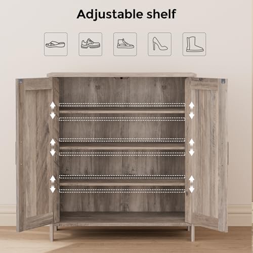 Homleke Farmhouse Shoe Cabinet with 2 Barn Doors & Wood Legs - Image 4