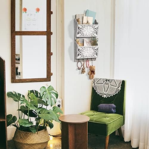 2-Slot Mail Organizer Wall Mount with 4 Hooks - Image 3
