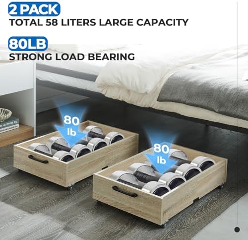 TIOPGHAD 2-Pack Under Bed Storage Drawers Organizer with Wheels, Oak - Image 3