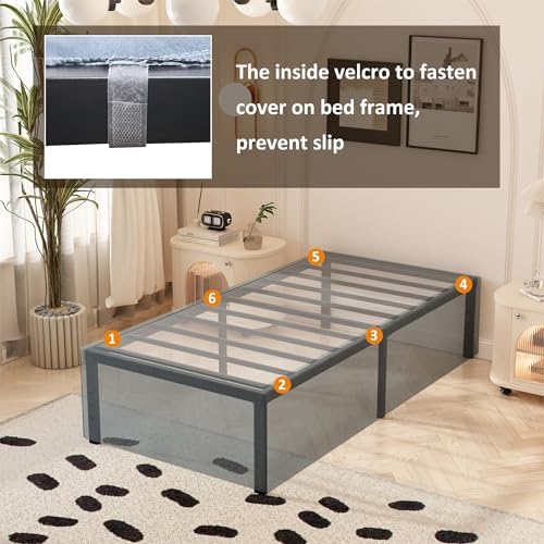 Maenizi Twin Bed Frames with Fabric Cover 18 Inch, Heavy Duty Metal Bed Frame Twin, No Box Spring Needed, Support Up to 2500 lbs, Easy Assembly, Noise Free, Black - Image 6