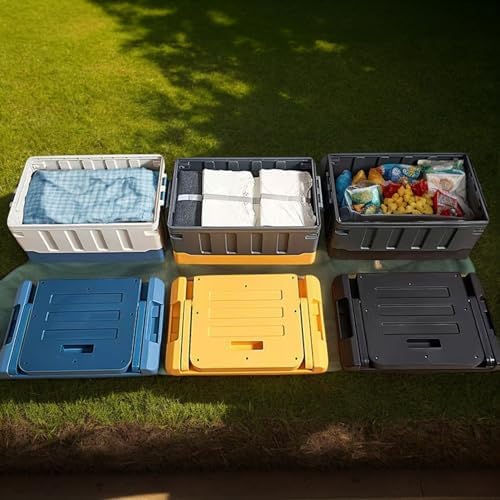 Versatile Foldable Seatable Car Organizer Box Heavy Duty Storage Bins With Lids Trunk,Durable Plastic,60L Can Store Clothes, Camping Equipment in Large Capacity (yellow) - Image 5