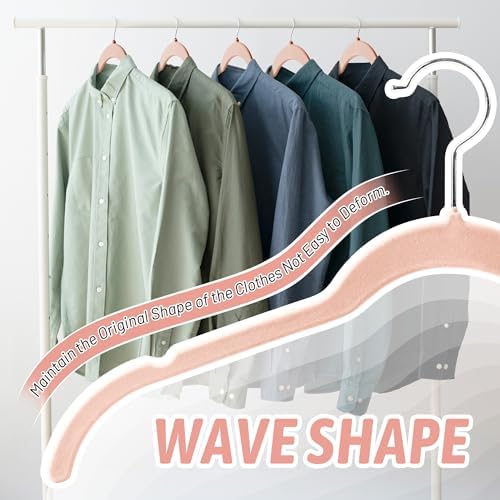 Sishynio Premium Velvet Shirt Hangers 30 Pack, Non-Slip 360° Swivel Hook Space-Saving Felt Hanger, Slim Flocked Hangers for Blouses, Strappy Dresses, Tank Tops(Pink) | Space-Saving Closet Organization; Flocked Surface; 360° Swivel Hooks; For Shirts, Co... - Image 4