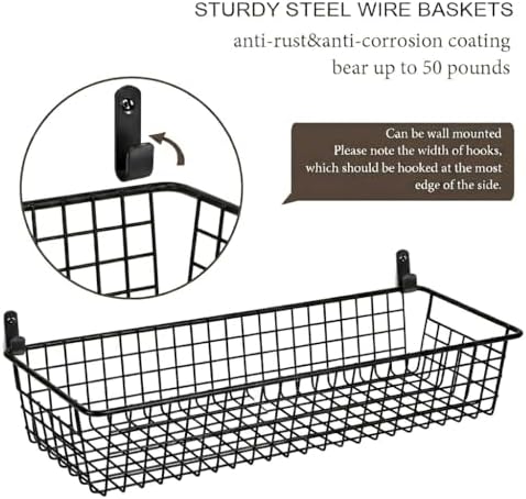 Sheechung Farmhouse Decor Metal Wire Storage Organizer Bin Basket(2 Pack) - Rustic Toilet Paper Holder - Storage Organizer for Bathroom, kitchen cabinets,Pantry, Laundry Room, Closets, Garage (Black) - Image 4