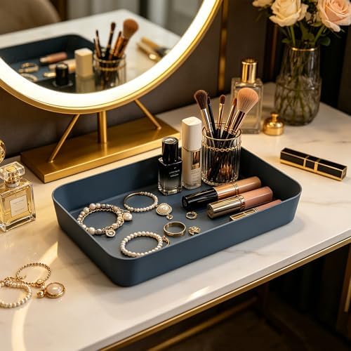 Desktop Storage Organizer Valet Tray - Makeup Organizer for Watch Wallet Phone Keys Perfume, Square Catchall Tray for Kitchen Counter Vanity Bathroom Living Room|Blue - Image 2