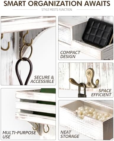 Rebee Vision Key Holder Wall Mount with Drawer for Home Decor, Whitewash - Image 3