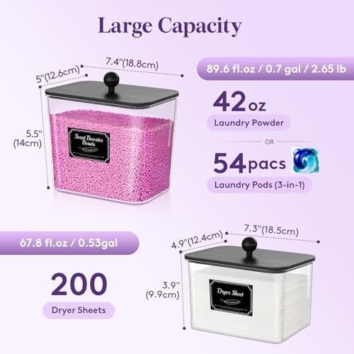 Lifewit Laundry Pods Container with Lid, 0.53+0.7gal, Black, 2 Pcs - Image 2