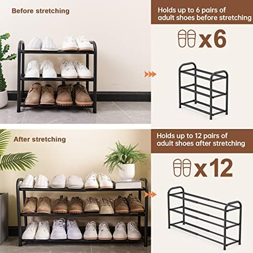 Gonfoam Expandable 3-Tier Shoe Rack for Closet and Entryway, Black - Image 6