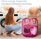 HOUSE AGAIN 2 Pcs Pop Up Laundry Hamper, Strong Mesh Laundry Baskets Collapsible, Hamper with Handles and Side Pocket, Portable Foldable Dirty Clothes for Dorm, Laundry room and Travel Storage, Pink - Image 2