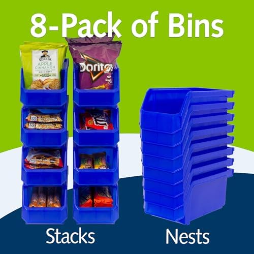ReadySpace Medium Stackable Plastic Storage Bins, 8-Pack, Blue - Image 5