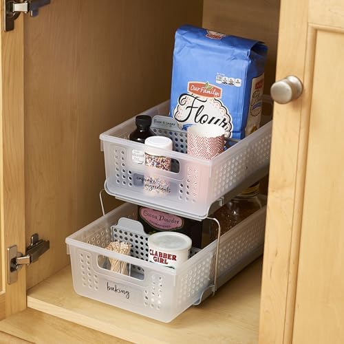 madesmart 2-Tier Organizer Slide-Out Baskets with Handles, Space Saving, Multi-Purpose Storage & BPA-Free, Large, Frost-with Dividers (Pack of 4) - Image 4