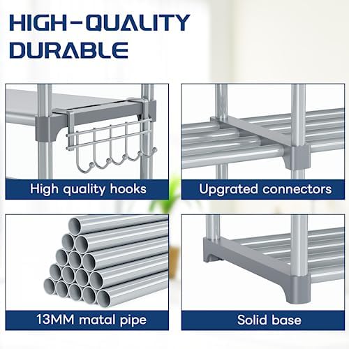 Mavivegue 9 Tiers Tall Shoe Organizer - Vertical Shoe Shelf for 50-55 Pairs, Stackable Racks for Entryway, Closet, Garage - Grey - Image 6