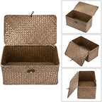 Hipiwe Wicker Shelf Baskets Storage Bin with Lid Handwoven Seagrass Basket - Image 3