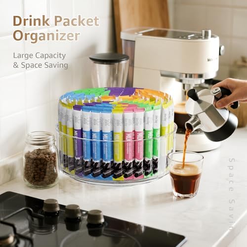 Divided Drink Packet Organizer, Largr Rotating Clear Lazy Susan Turntable - Image 4